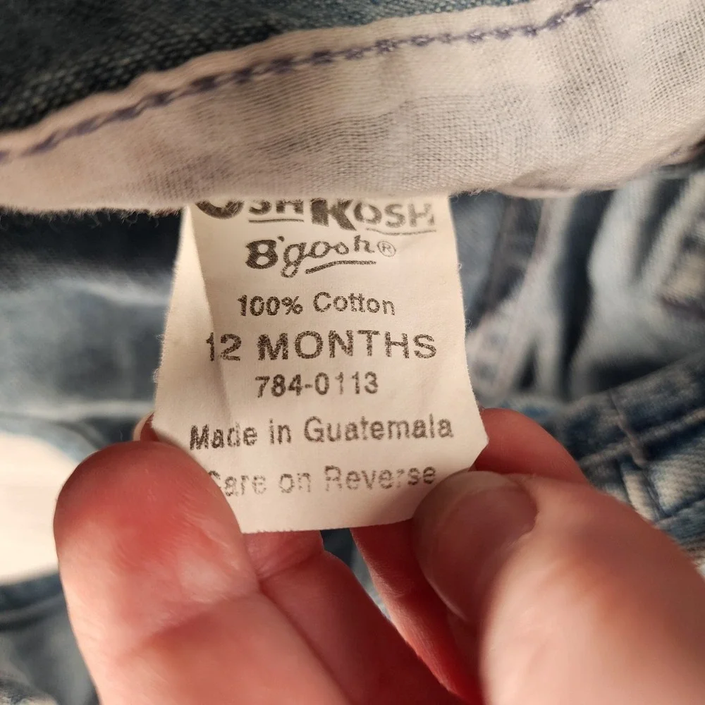 Vintage OshKosh B'Gosh Baby B'Gosh Denim Shortalls Overalls 12M 90s Vestbak